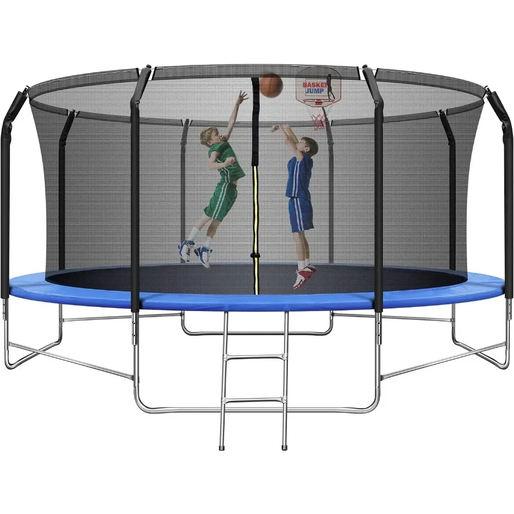 

14FT Recreational Trampoline for Kids & Adults with Balance Bar & Basketball Hoop,with Safety Enclosure Net, Ladder, Jumping Mat