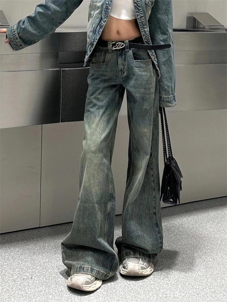 

Женские повседневные расклешенные джинсы Vibe, осенние брюки в стиле ретро для девочек, прямые брюки, женские винтажные брюки с широкими штанинами и высокой талией