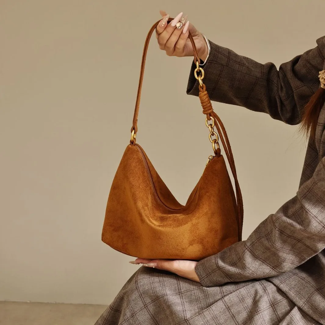 

Новинка осени/зимы 202, замшевая сумка на плечо, подмышки, нишевая модная сумка на плечо, женская сумка-тоут большой вместимости