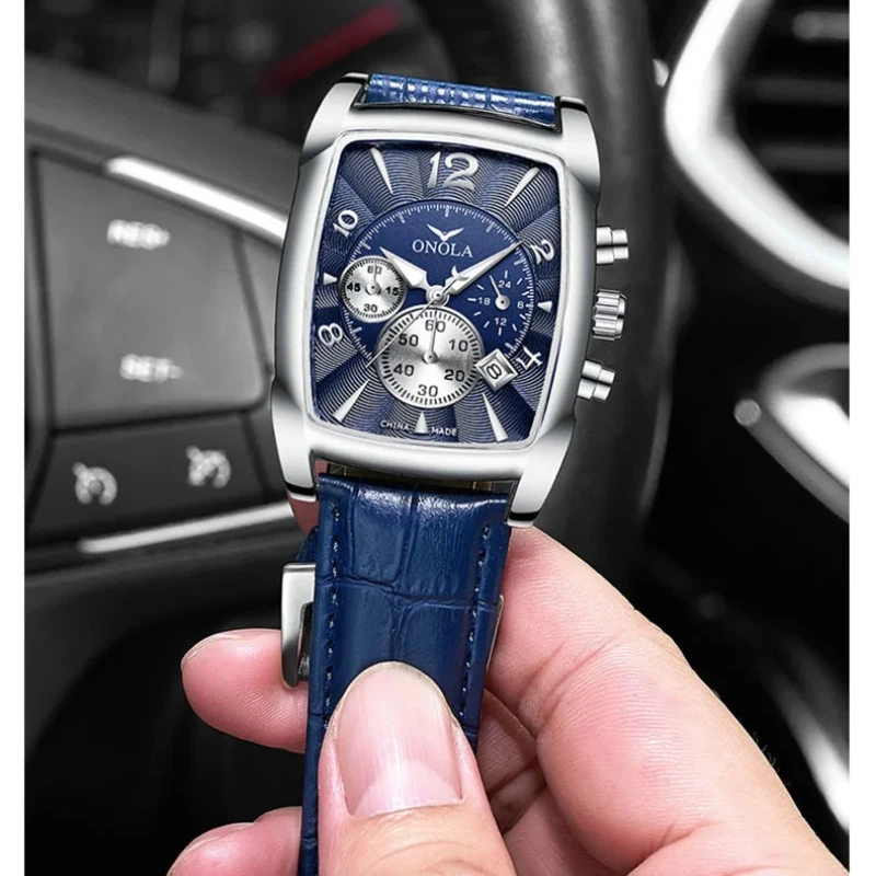 ONOLA 6818 Fashion Business Quartz Mens Watch Multi Functional Waterproof Chronograph Calendar Belt Watches for Men Reloj Hombre