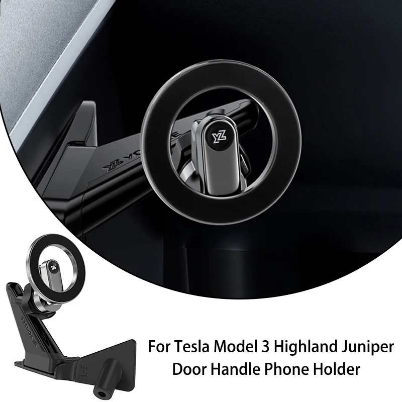 For Tesla Door Handle Magnetic Car Phone Holder Model 3 Highland 360 Degree Rotatable Metal Mount For All Phones