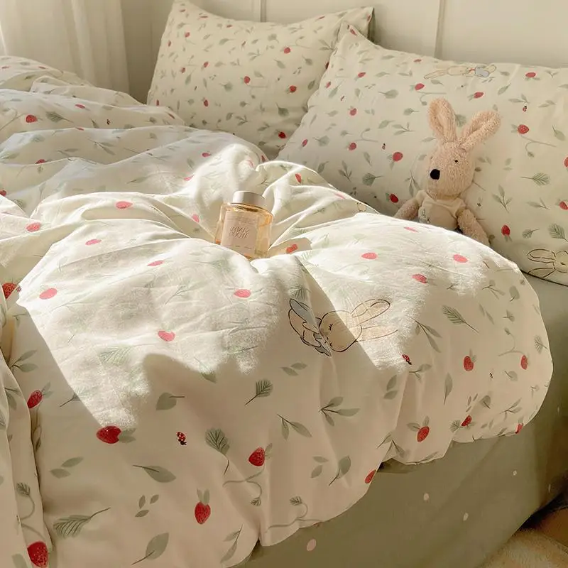 

New Pure Cotton Cute Printed Bedding Sets Cartoon Nude Sleeping Skin Friendly Comforter Set Adult Bedsheet Kit for All Seasons