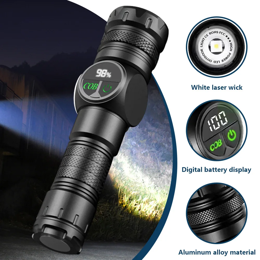 

White Laser Bright Flashlight Rechargeable Camping Torch 9 Moodes Work Light Portable Outdoor Emergency Searchlight for Fishing