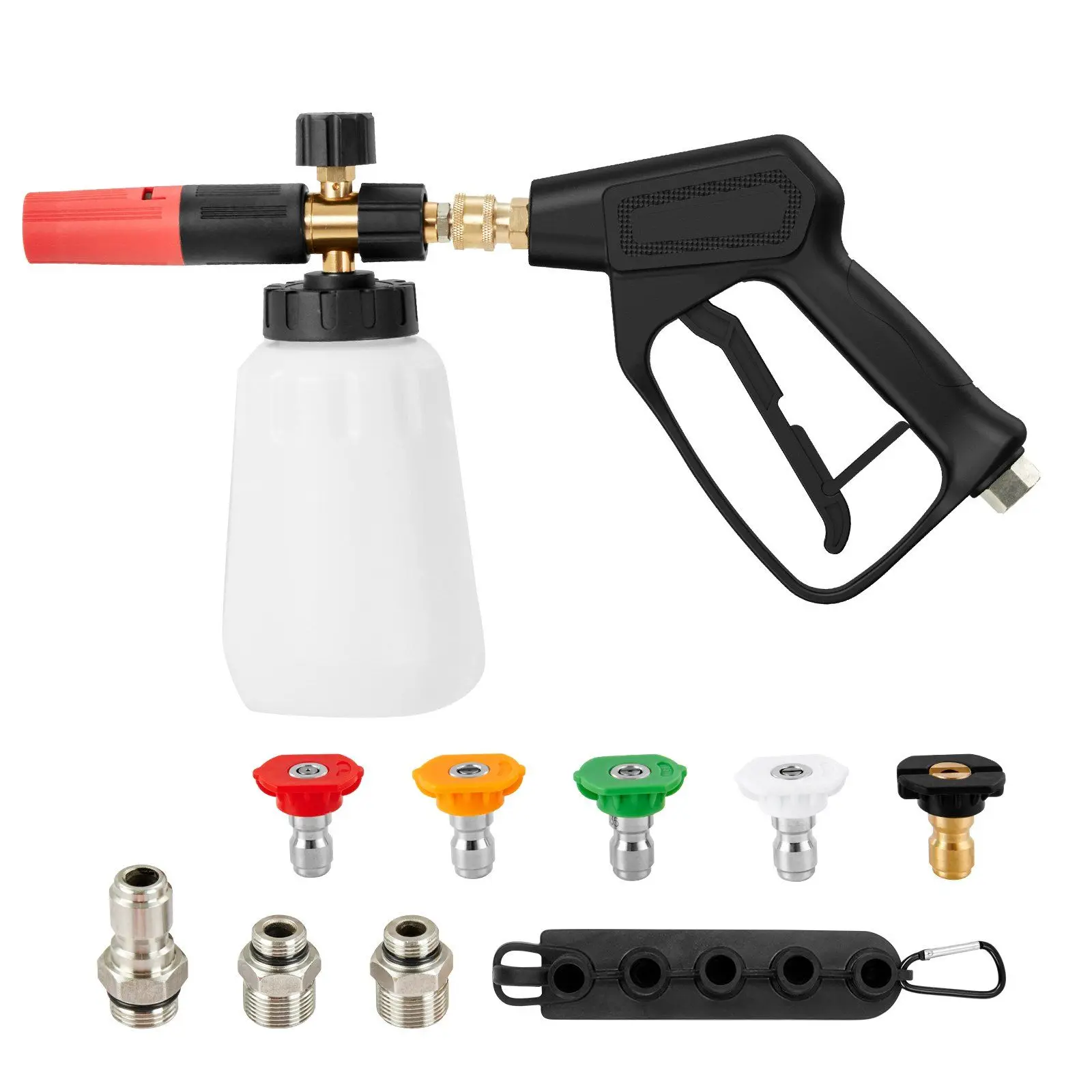 Pressure Washer Gun Set, 0.22 Gal Foam Cannon, 4000 PSI Washer Spay Gun with 1/4 Inch Quick Connector & 5 Nozzle Tips, Pressure