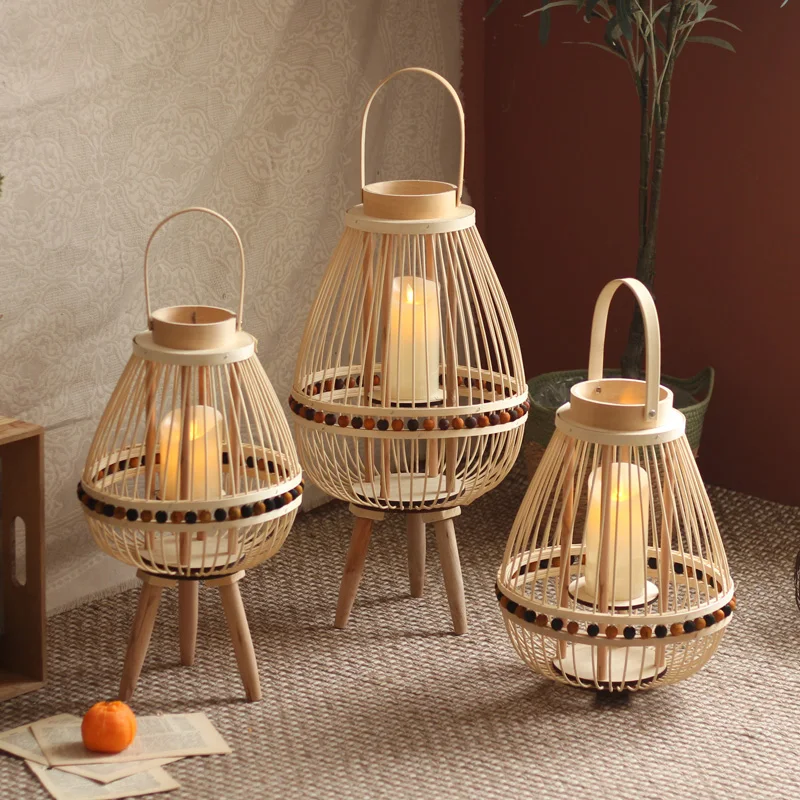 

Креативный бамбуковый напольный подсвечник, ручной работы из ротанга, фонарь для сада, двора, новый стоячий светильник в китайском стиле