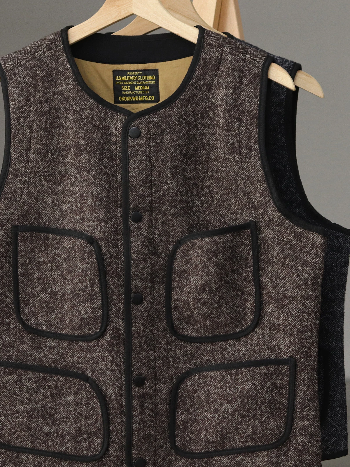 

Мужской жилет Ameikaji в стиле твид-рабочей одежды, американский ретро-стиль, осенне-зимний, утепленный, из шерсти и хлопка, молодежный, повседневный, с круглым вырезом