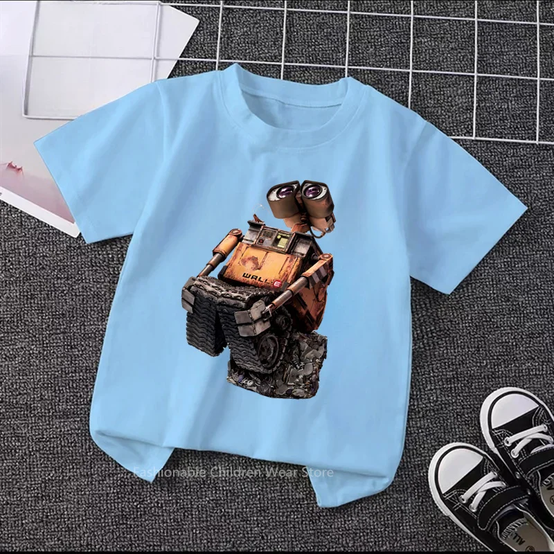 Robot-themed Summer Style with Disney Cute WALL-E Cartoons on Hip-Hop T-shirts - Kawaii O-neck Designs for Both Boys and Girls