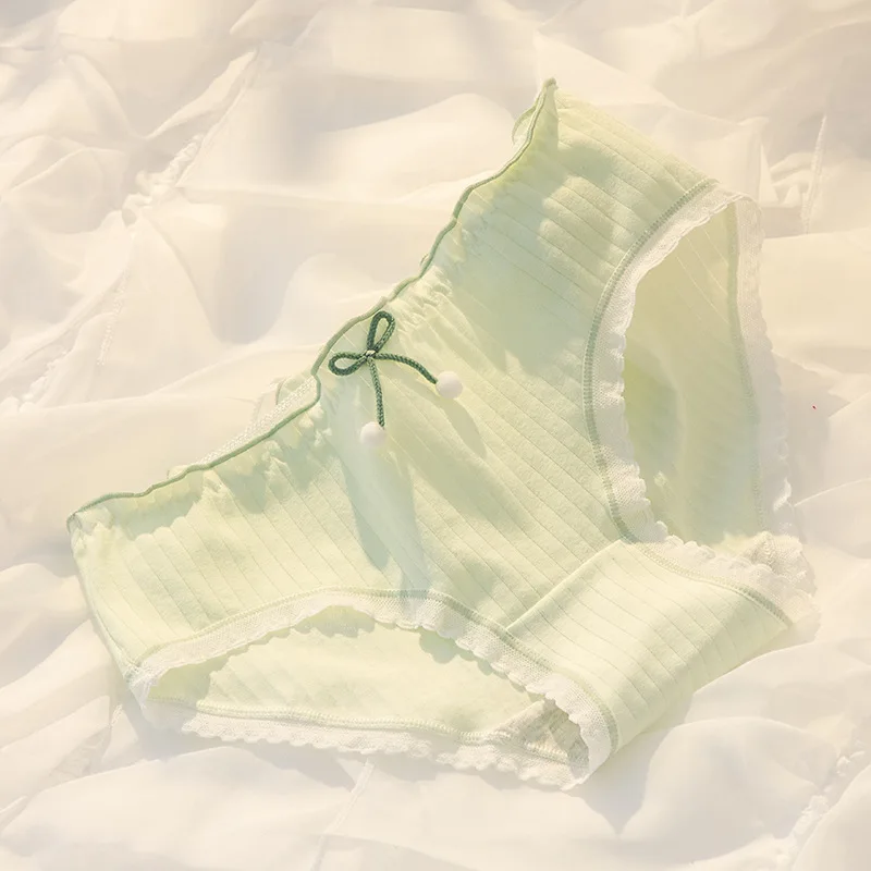 Cotton Women's Underwear Sexy Lace Panties Seamless Underpants Waist Bow Panty Girl Wool Ball Briefs Female Lingerie-XL