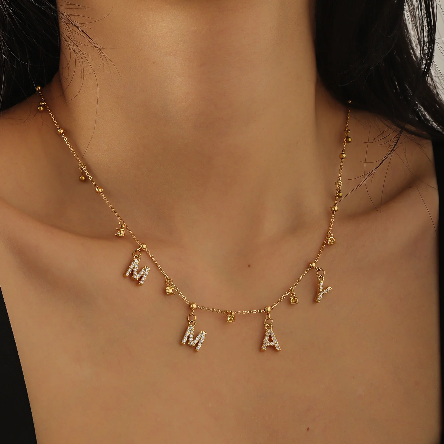 Personalization Pavé Zircon Letter Necklace Customized Name Mini Letter Pendant 18K Gold Plated Stacked Luxury Jewelry Her Gift