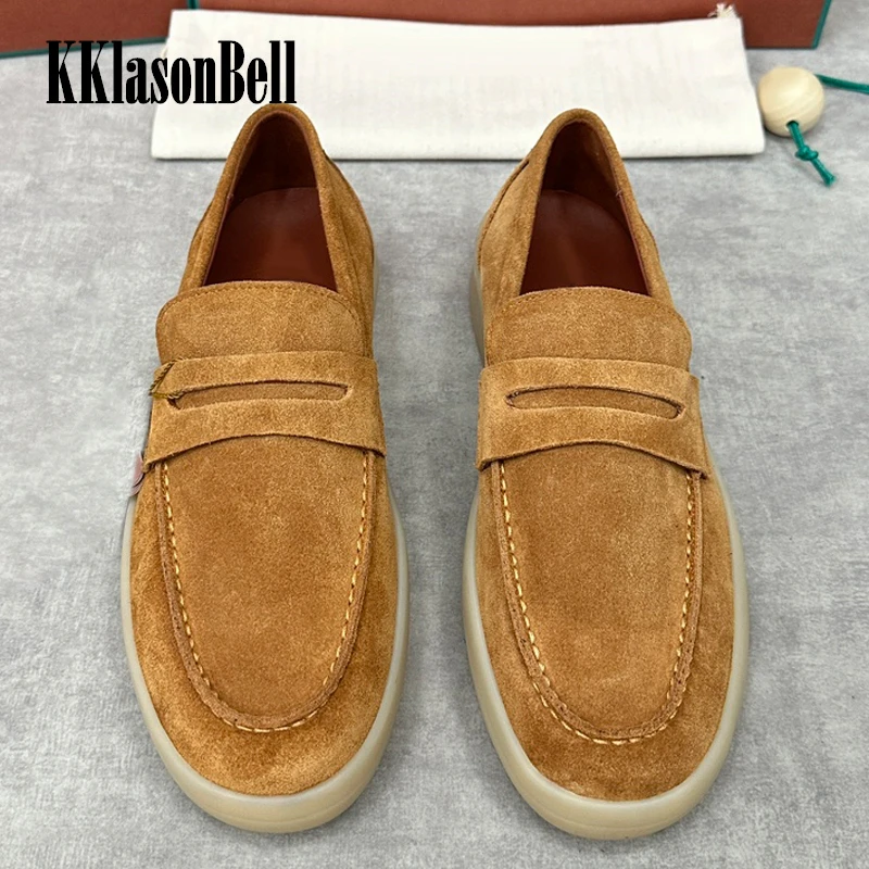 11.18 KKlasonBell Men\'s Cow Suede / Genuine Leather Loafers Fashion Simple Sewing Slip-On Casual Shoes