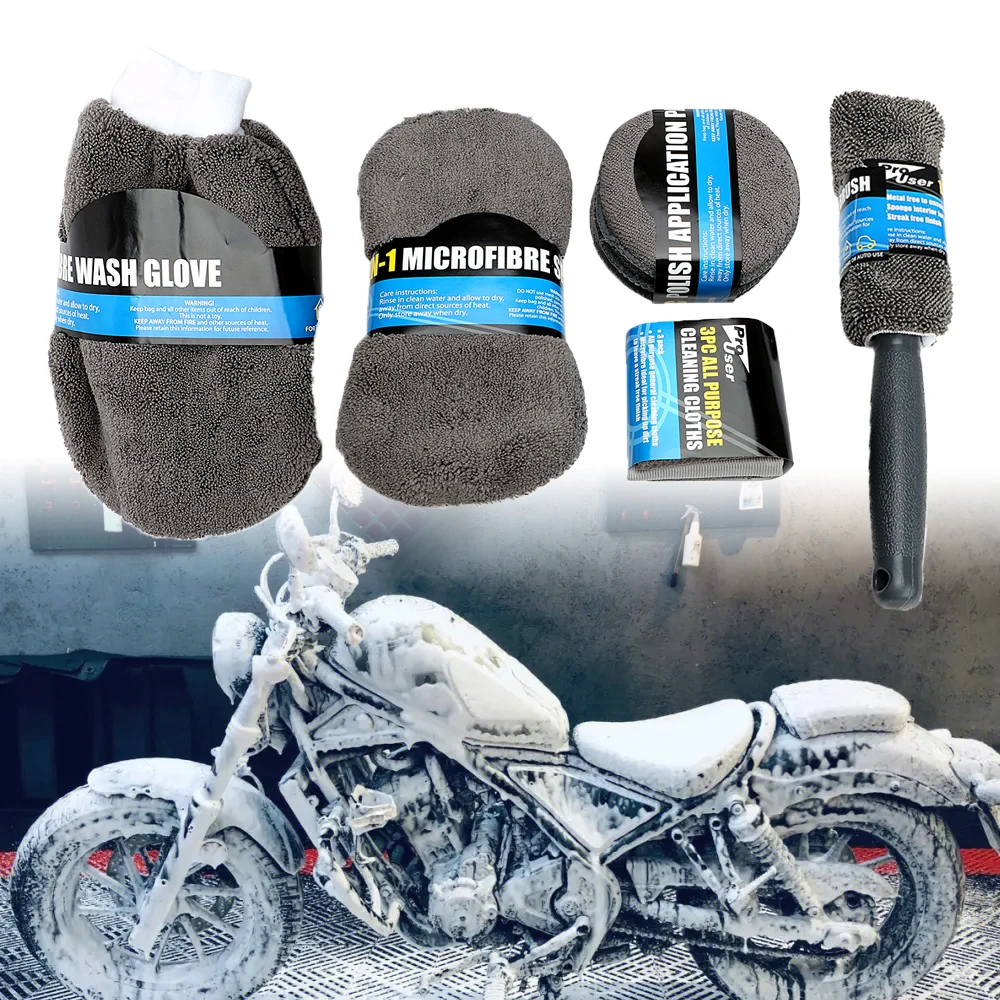 Juego de 9 piezas para limpieza de neumáticos de coche, Set de guantes de lavado, cepillo, esponja, alfombrilla, toallas, mopa, pulidor, almohadillas, paño, arandela de motocicleta, asiento, rueda, puerta