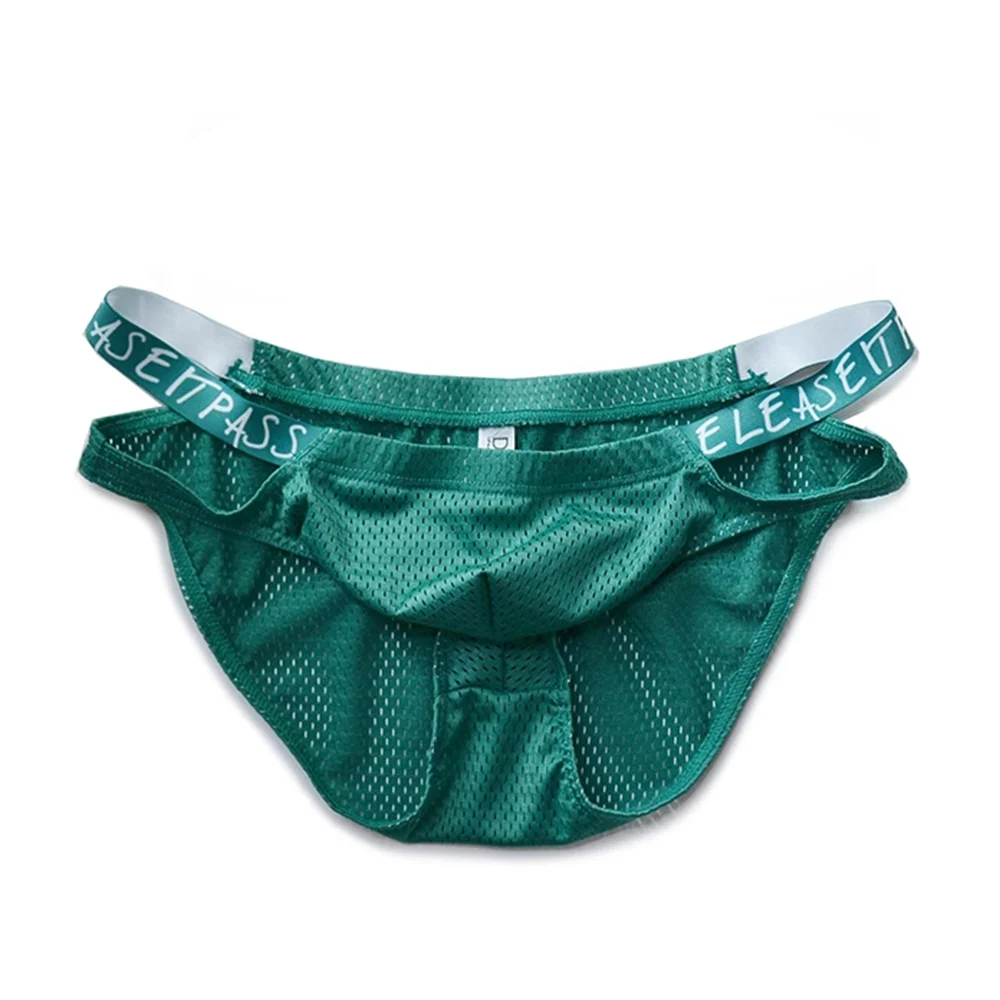 

Men's Briefs Quick Drying Low Waist Letter Polyester Sexy Bag Design Gay Mesh Perspective Panties Breathable Mesh Bikini