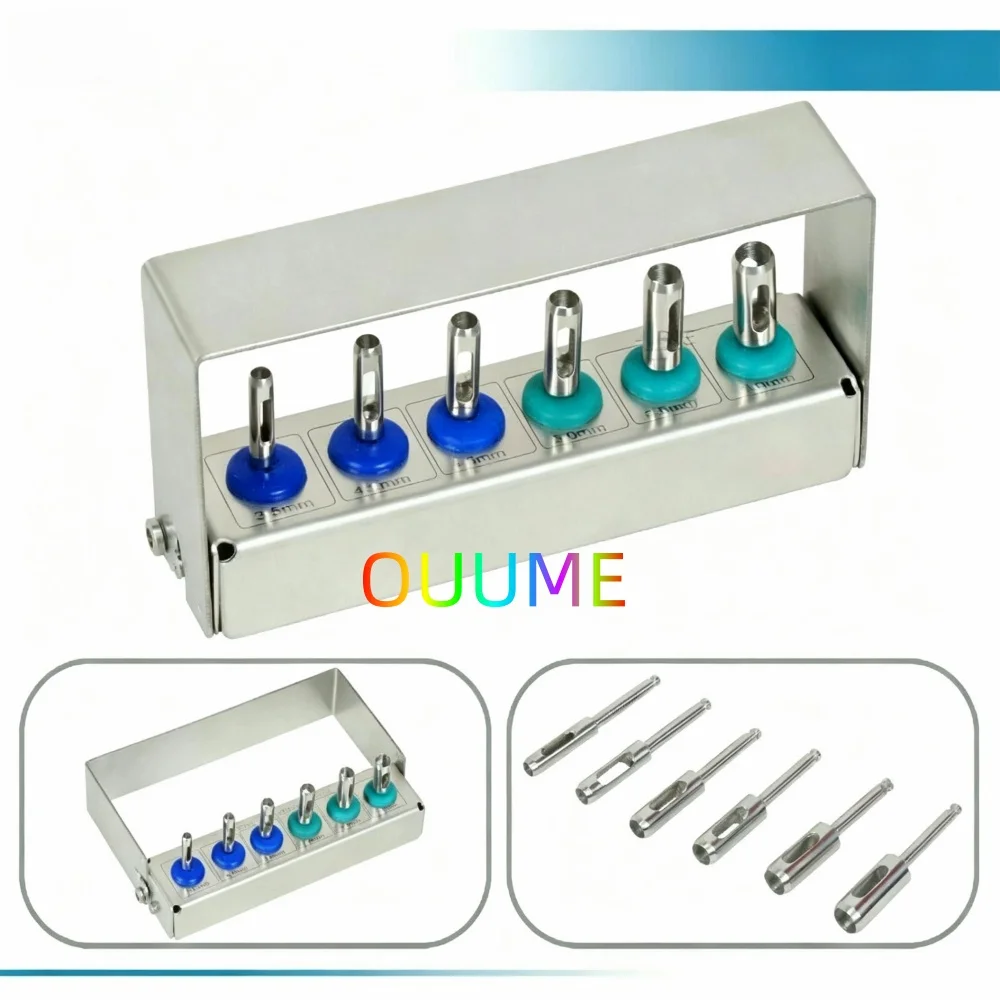 6Pcs Dental Gingival Circular Resection Drill Kit Stainless Steel Implant Tissue Punch Gingival Ring Cutter Lab Surgical Tools