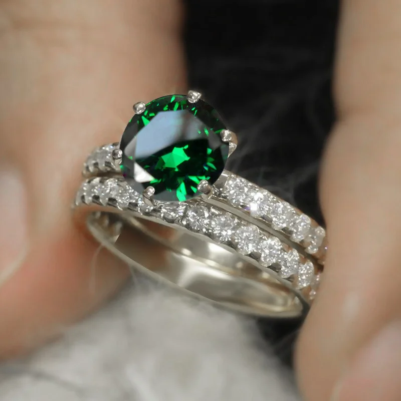 2 Pcs/set Elegant Round Cubic Zirconia Set Ring Bride's Eternal Engagement Wedding Anniversary Wedding Ring Set Women's Daily Wear Bride's Engagement Ring Marriage Proposal Valentine's Day Christmas Gift Good and Cheap Gift for The Girl