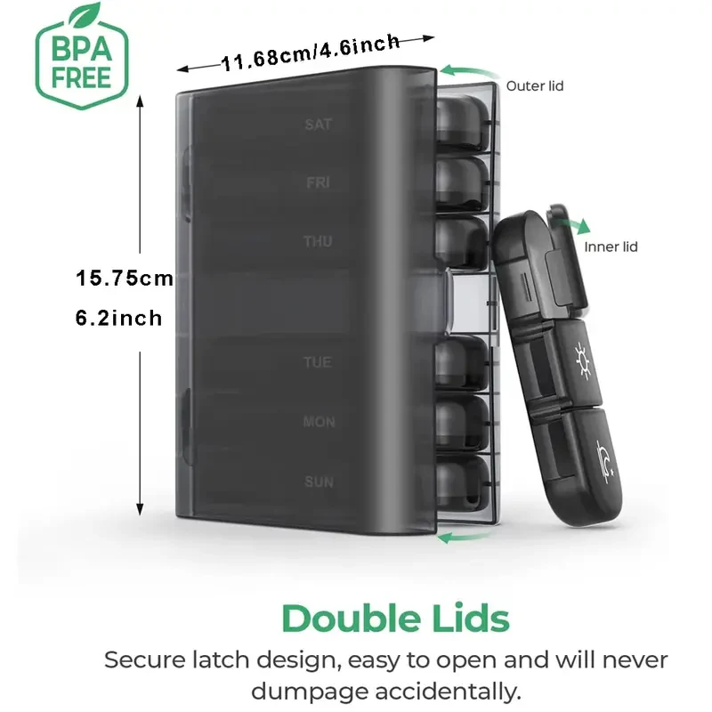 علبة حبوب منع الحمل المحمولة لمدة 7 أيام، منظمات حبوب الدواء، تخزين المخدرات السفرية، صندوق حبوب الدواء للسفر القصير في الهواء الطلق