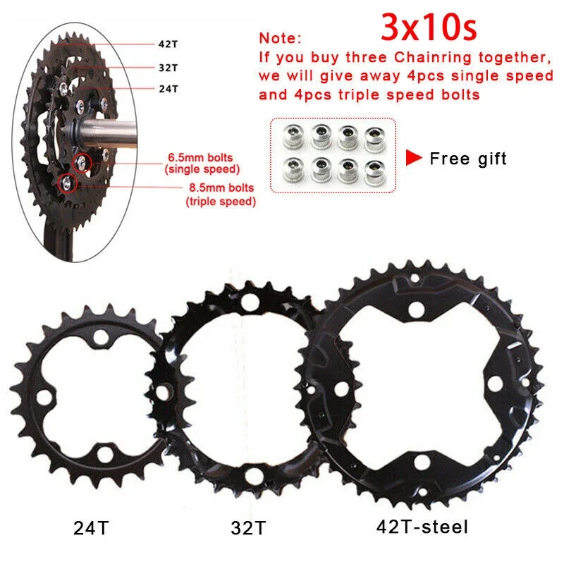 ZEROING 104/64 BCD Crankset 170mm Crank Arm with 3*9S 3*10S Bicycle Chainring 44/42/32/24/22T Mtb Crankset for Shimano SLX XT