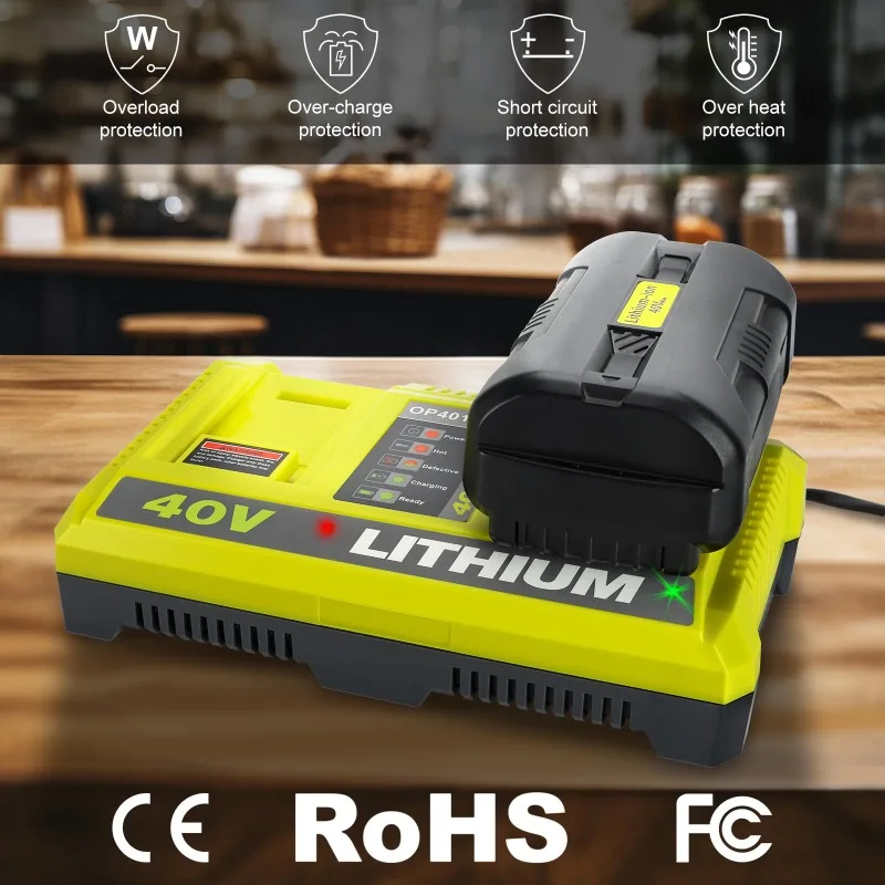 HAKSINKY Portable Lithium Battery Charger Dual-Port Replacement Charging Station Compatible with For RYOBI 40V Li-ion Batteries