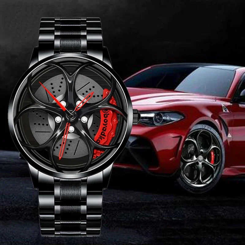 Stainless steel Watch Hub Custom Design Sports Car Rim Sports Watch Waterproof Creative Male Watch Mens Wheel Wristwatch Clock