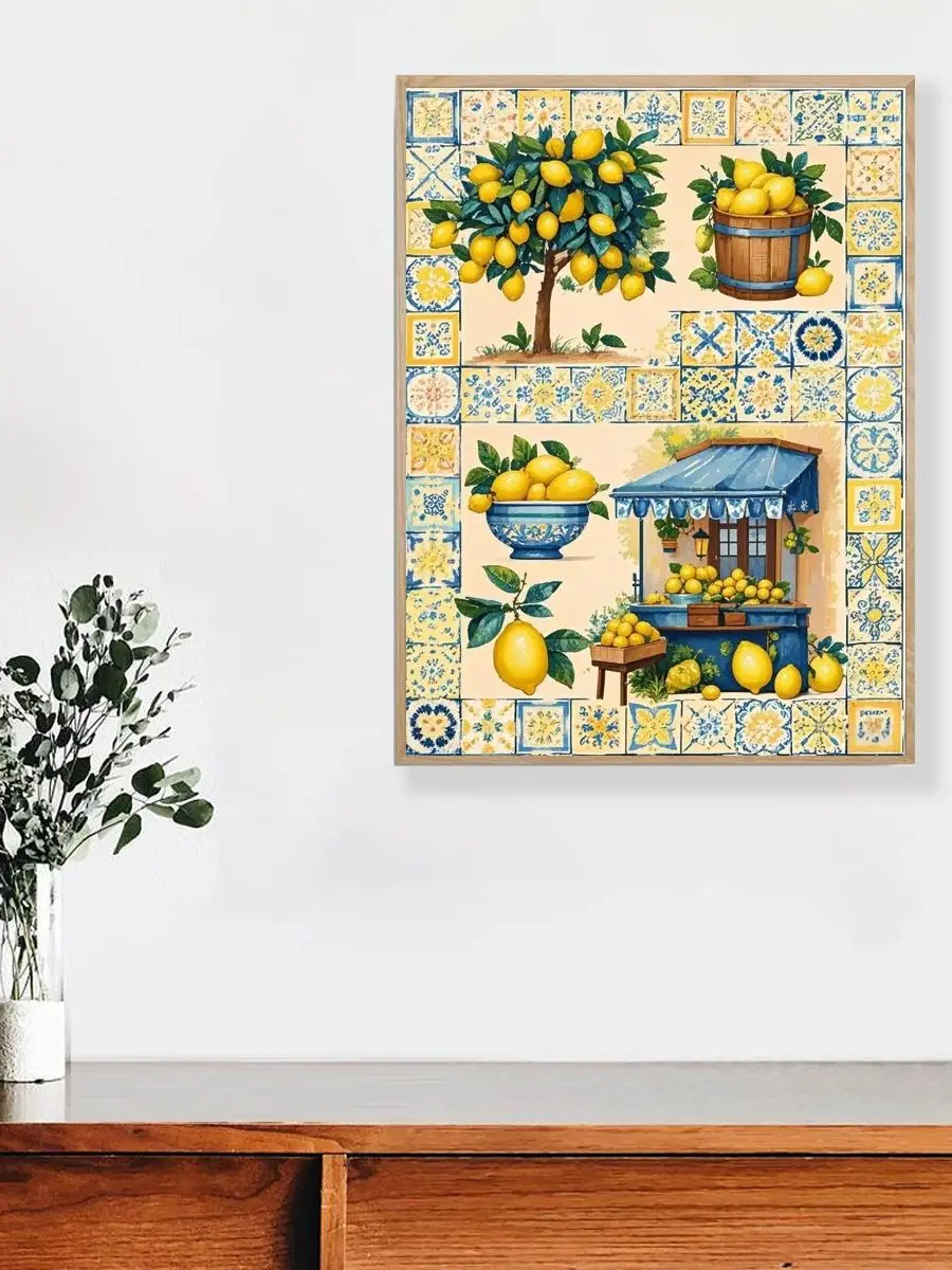 1 Stück Rahmenloses 30x40cm/11,8x15,7-Zoll Kreuzstich-DIY-Set, mit einem interessanten Zitronenmuster, geeignet für Erwachsene Anfänger – Detail 1