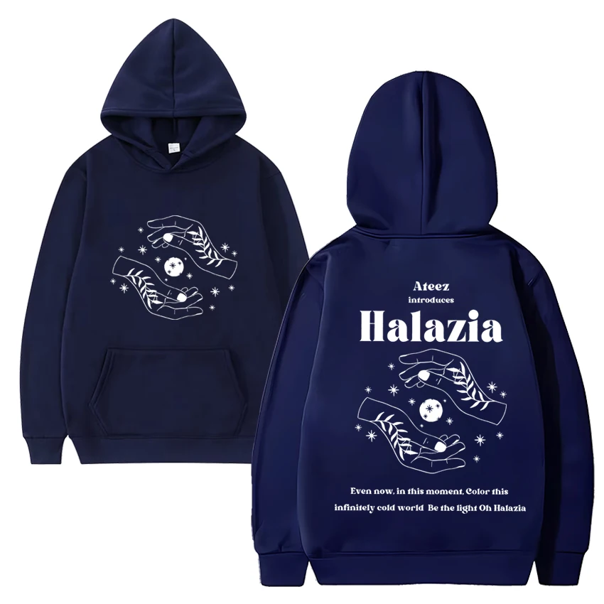 Ateez Band Halazia Double Sided print Y2k Hoodie Men Women harajuku vintage Sweatshirt Unisex Casual Fleece Long sleeve pullover