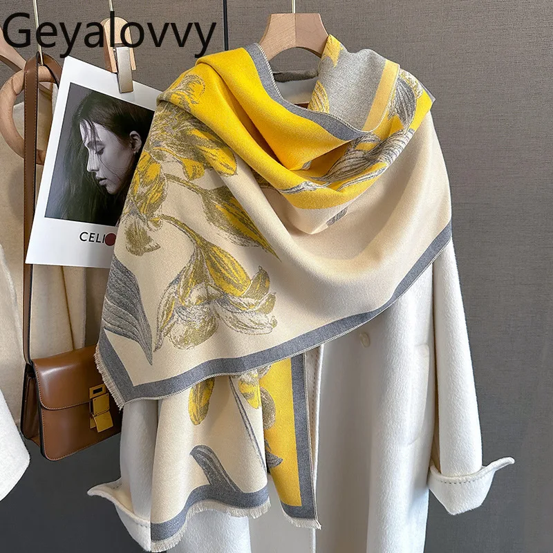 

Korean Style Color Block Printed Fashion Imitation Cashmere Scarf for Women Autumn Winter Versatile Elegant Neck Warmer Shawl