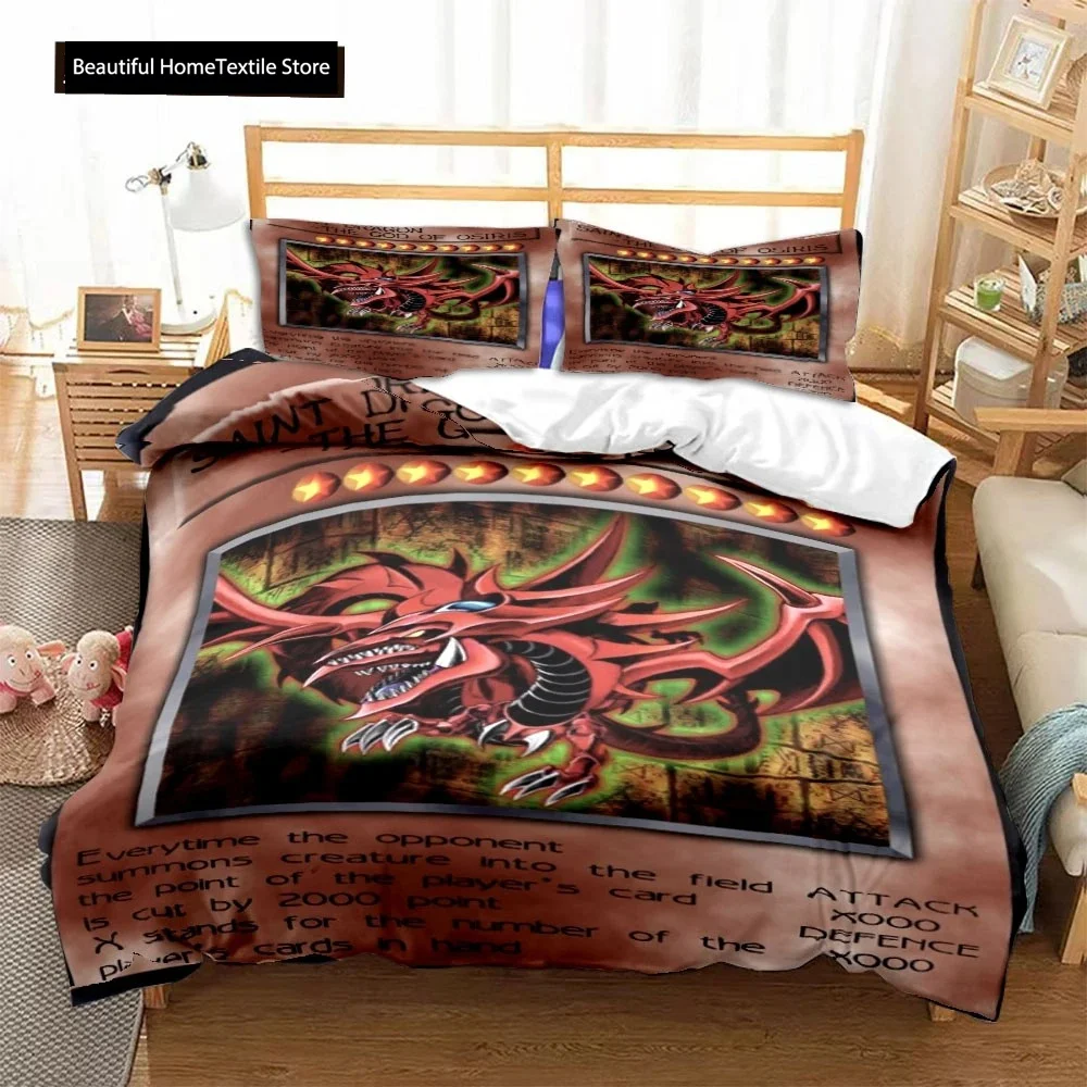 Anime Yu Gi Oh Card Duvet Cover Set Blue Eyes White Dragon Cartoon Bedding Sets King Size For Boys Girls Comforter Cover Sets