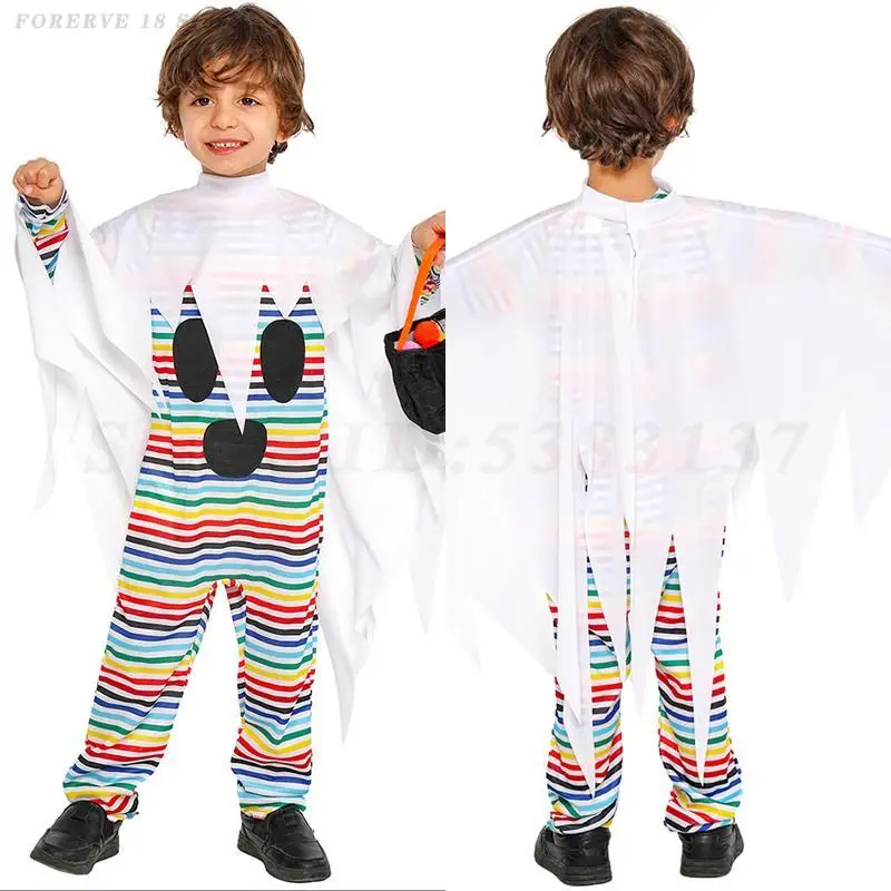 

Halloween Children's Stage Performance Costume Kids Boys Girls Striped Jumpsuit Ghost Scary Cosplay Clothing Fancy Dress Up