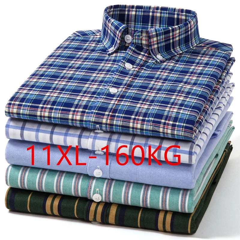 

﻿ Oversized 11XL 10XL Solid Color Shirts For Men Long Sleeve Plaid Stripe Casual Oxford Fabric Retro High Quality Man Clothing