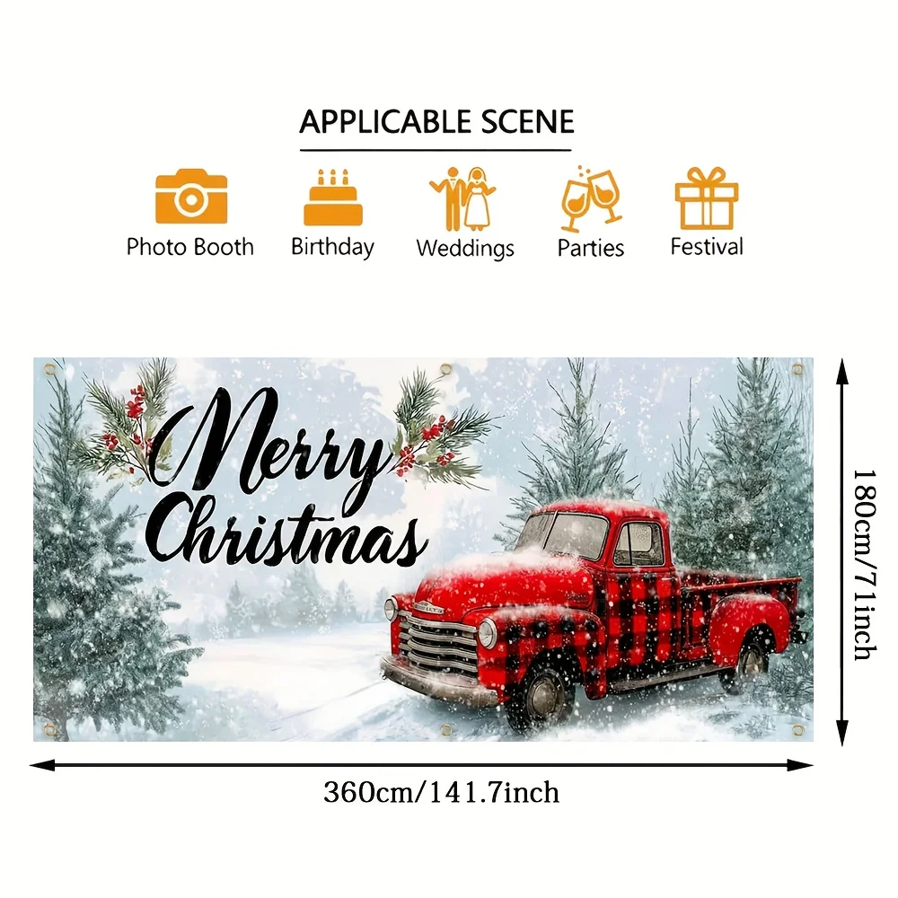 خطة ثنائية الأبعاد، علم جراج مقطورة حمراء احتفالية - شجرة الأرز وتصميم عيد الميلاد، ديكور للمستودعات والحفلات