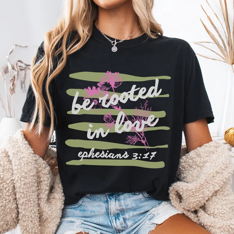 

Colors Letter Print T-shirt Retro Floral Women's Casual Loose-fitting Short Sleeves Comfort Daily Versatile Basic Layering Top