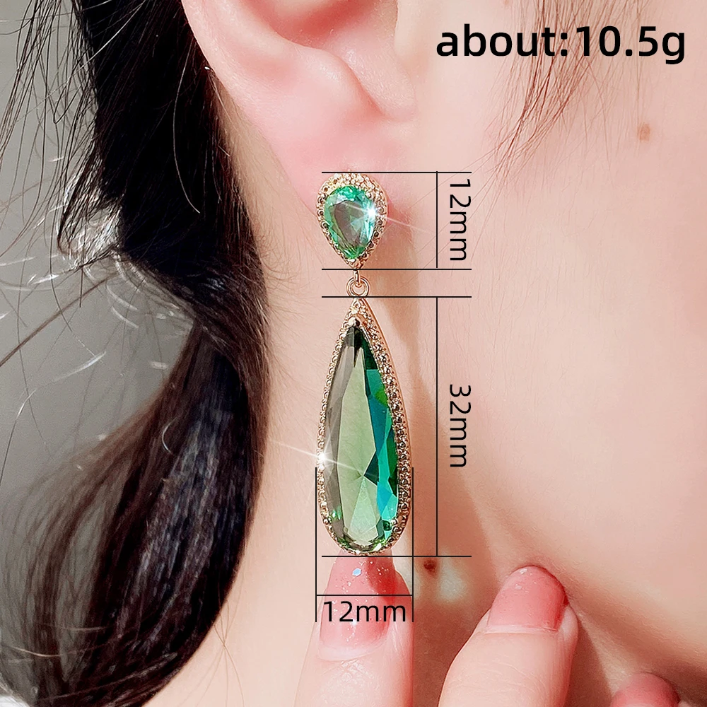 Huitan Gold Color Green/Purple Water Drop Cubic Zirconia Women Hanging Earrings Fashion Contracted Design Luxury Female Jewelry image 6