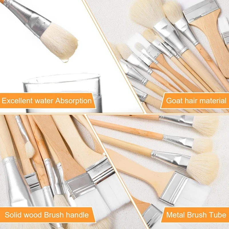 Hot TTKK Glaze Brushes For Pottery,Pottery Glaze Brushes Multipurpose Ceramic Brush Set For Acrylic Painting,Blending Mop Brushe