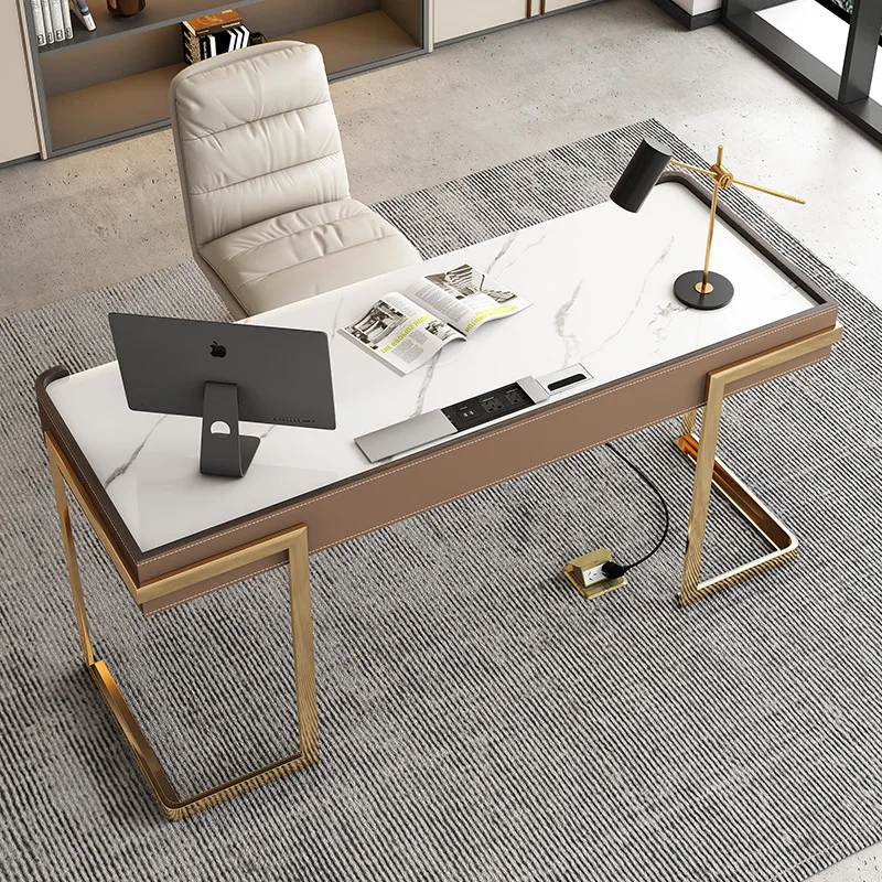 

slate saddle leather desk modern home light luxury study designer desk against the wall student computer desk