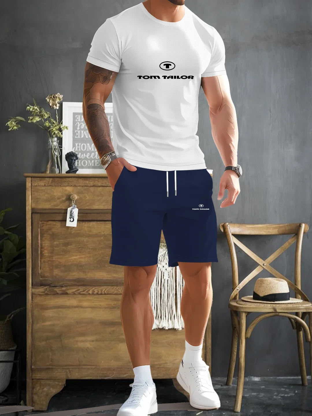 

Men's loose and trendy two-piece set: summer short sleeved T-shirt and shorts, fashionable quick drying and breathable