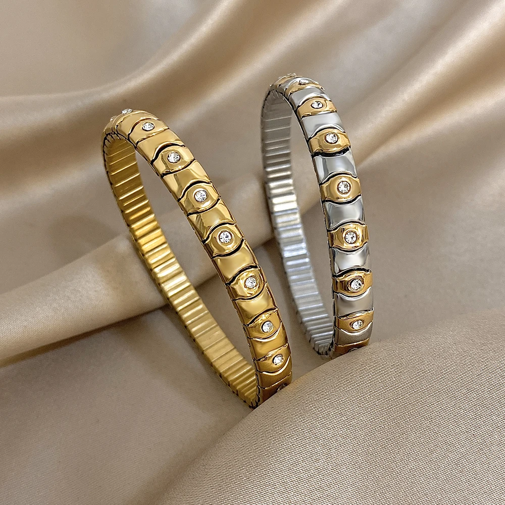 

DODOHAO Minimalist Round Elastic Stainless Steel Bracelet for Women Geometric Strap Chain Bracelet Waterproof Bangle Jewelry