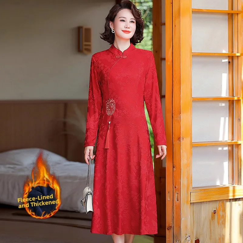 

Теплое зимнее платье на флисовой подкладке для женщин: модное, для гостей на свадьбу, для женщин среднего и старшего возраста, незаменимое для осени и зимы.