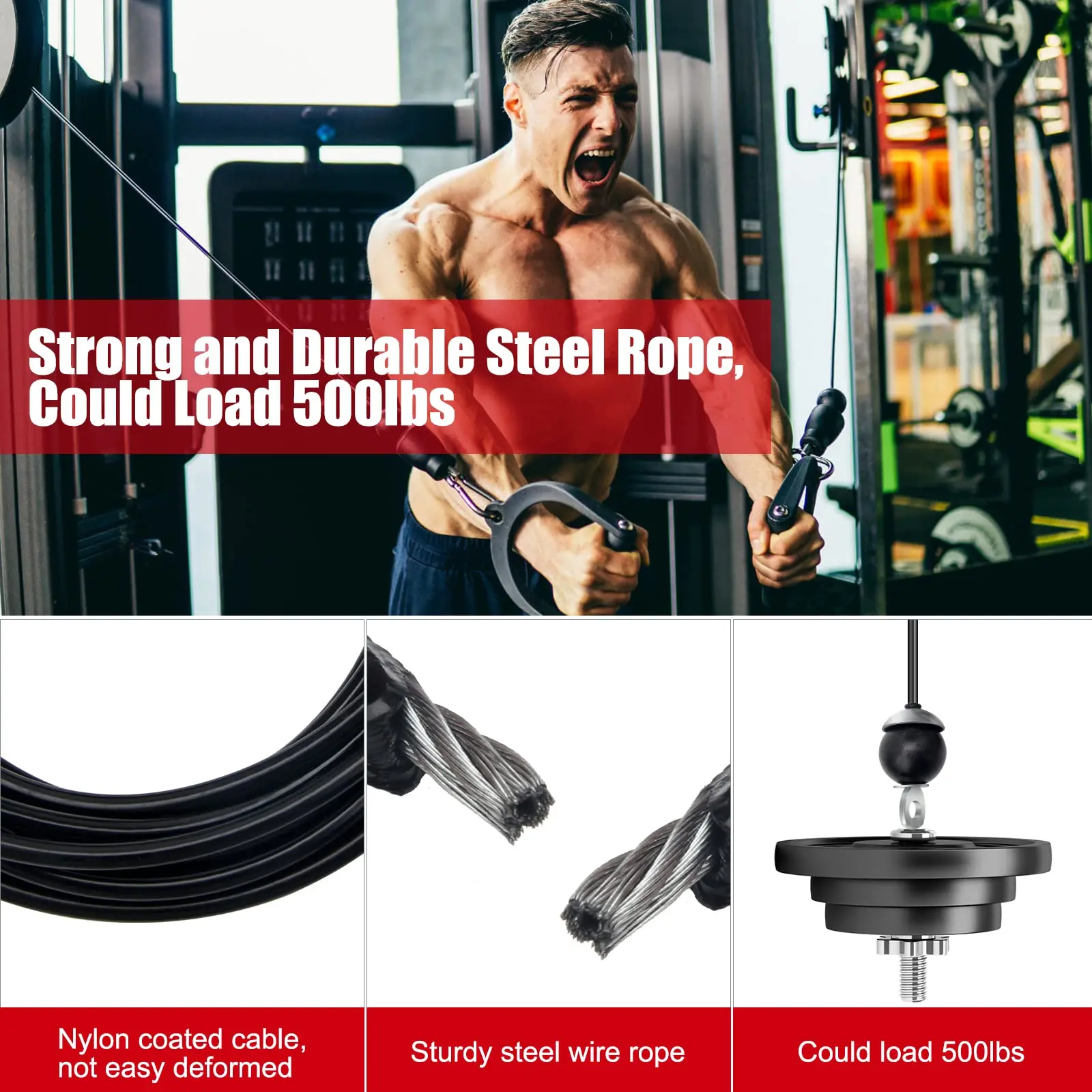 2M 2.5M 3M 4M Fitness Pulley Replacement Cable Thick 5mm Heavy Duty Steel Wire Rope Home Gym Cable Pulley Machine Accessories