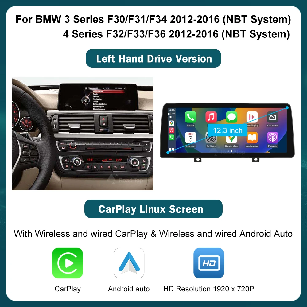 10.25 '12.3' Draadloze CarPlay Android Auto Multimedia Scherm Voor BMW 1 2 3 4 Serie F20 F21 F22 f30 F31 F32 F33 - afbeelding 1