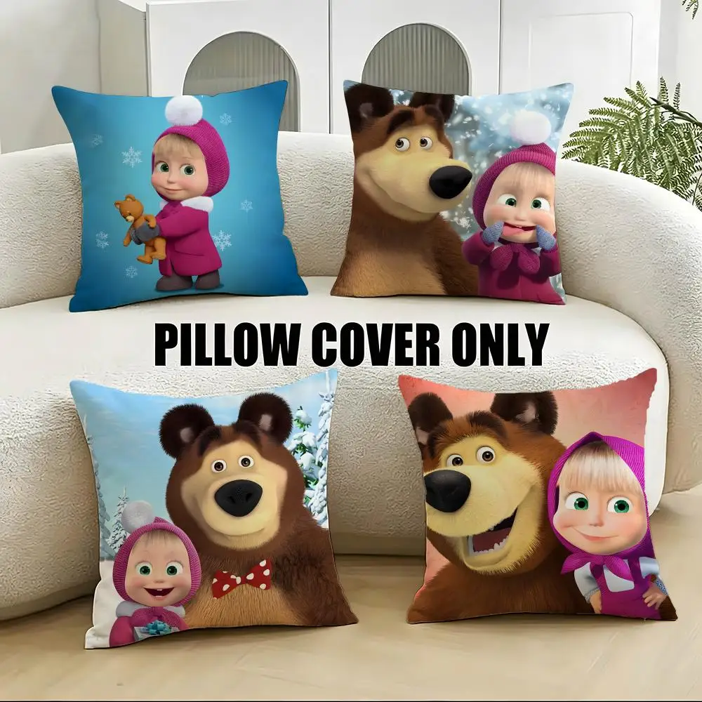 Warm M-Masha and the BearS Cushion Cover 4Pcs Soft Plush Throw Pillow Covers 40x40 45x45 for Sofa Bedroom