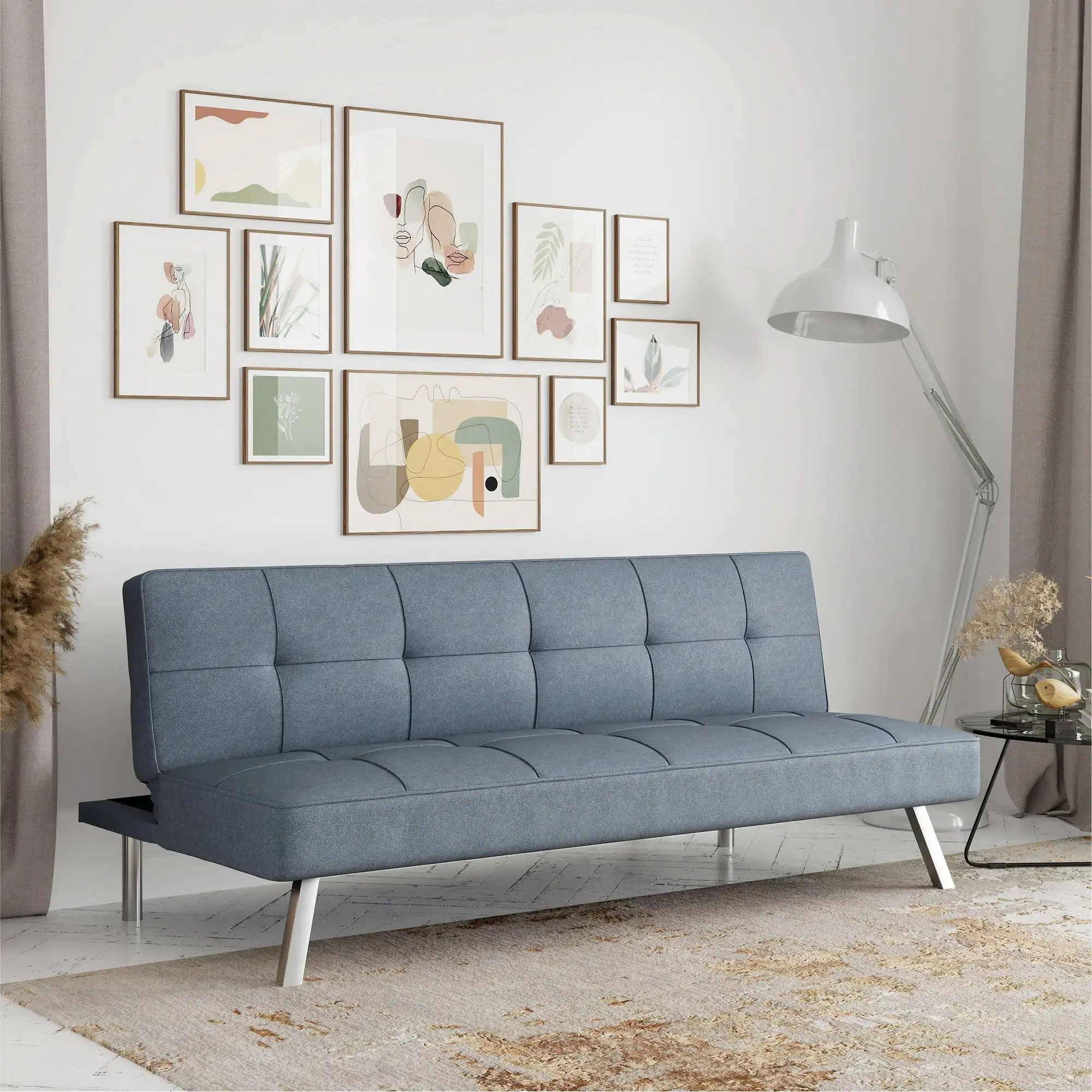 Chelsea Convertible Sofa, Lounger and Full Size Bed, Light Gray Fabric