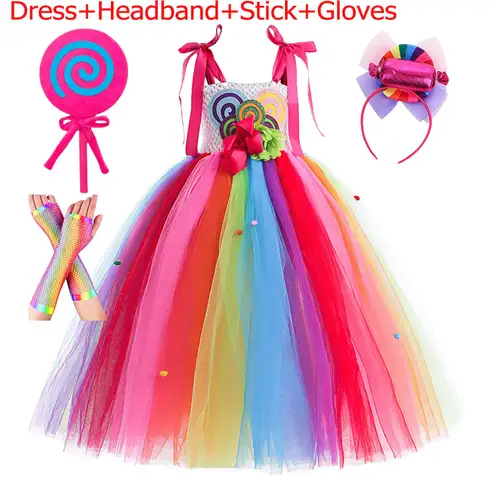 Lollipop Candy Dress Costume Sweet Girl Carnival Purim Apparel Toddler Rainbow Colorful Tutu Off Shoulder Princess Party Frocks - Image 15