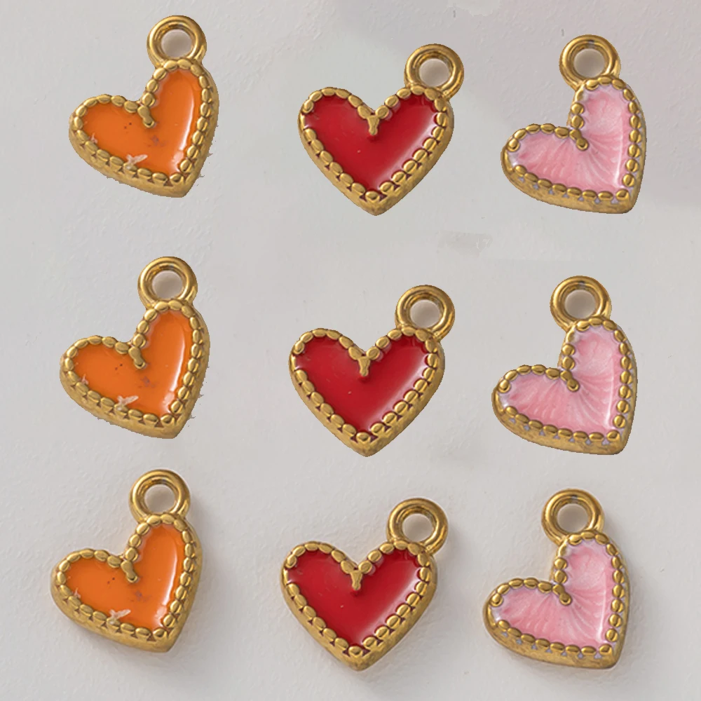 5pcs Stainless Steel Cute Charms Enamel Small Heart Gold-plated for DIY Necklaces Bracelet Jewelry Making Accessories Wholesale