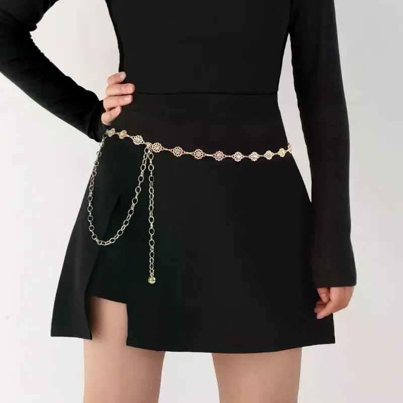 Fashion Metal Pearl Flower Waist Chain For Women Exquisite Gold Geometric Hollow Belly Chain Jewelry Gifts