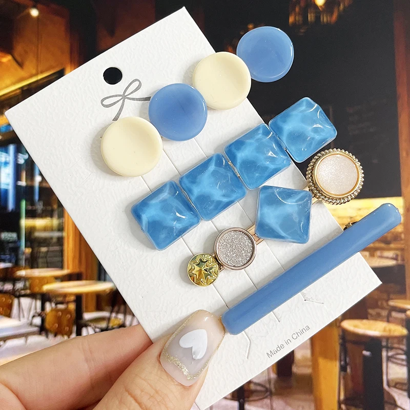 New Acrylic Hair Clips Set  For Women Fashion Hairgrip Geometric Pearl Barrettes Hairpins Headwear Girl Hair Accessories Jewelry