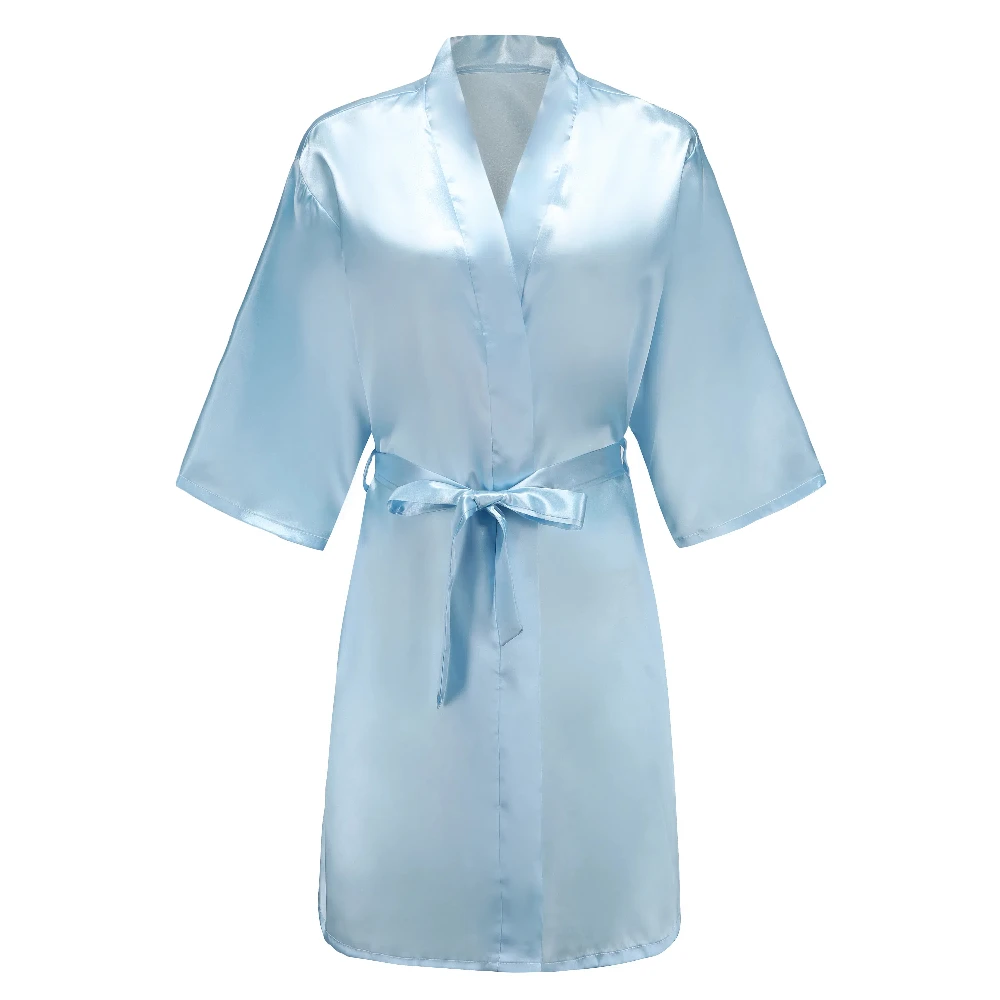 Immagine 7: Kimono corto da donna in raso azzurro per sposa e damigella d'onore con lettera bianca, abiti da festa di nozze