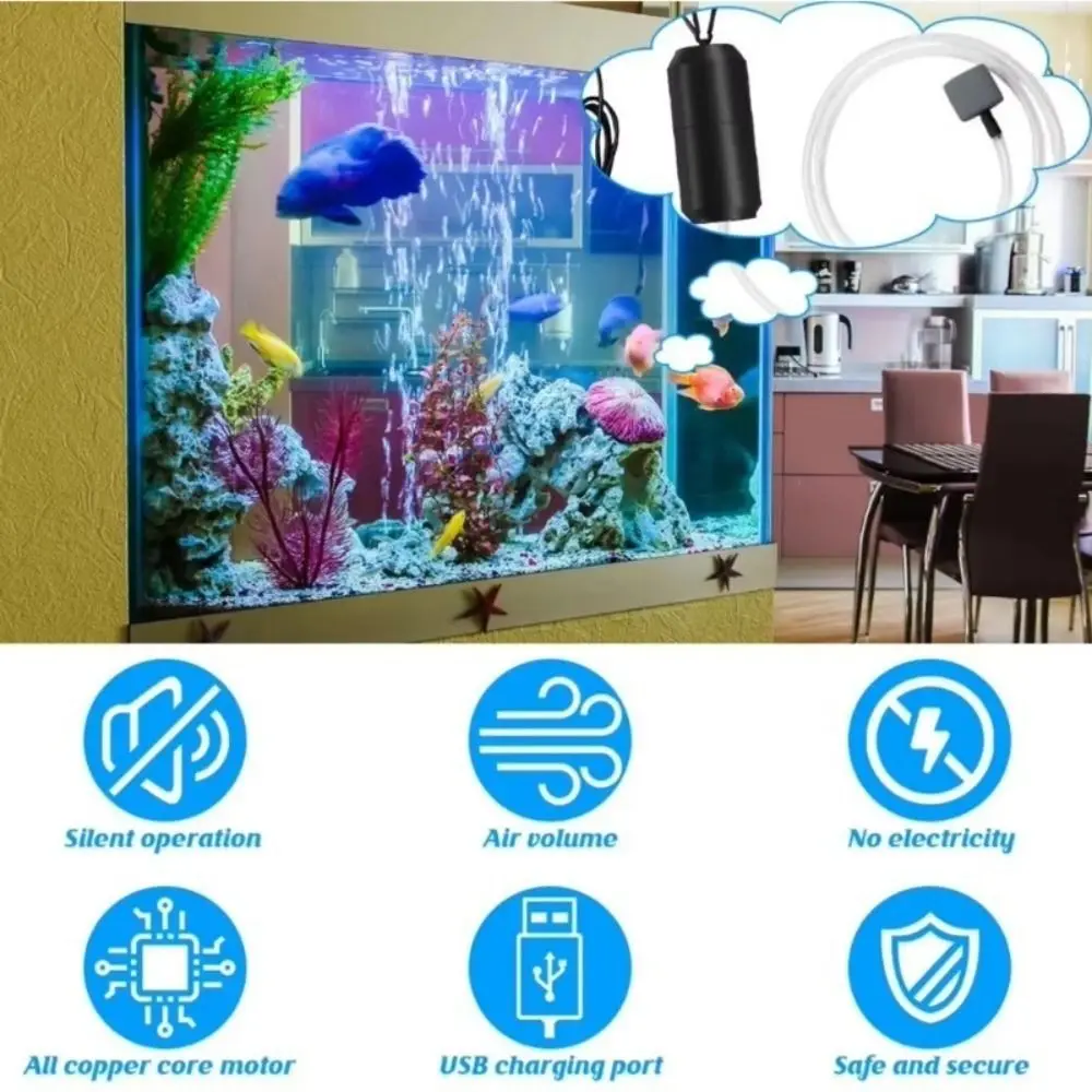 New Silent Fish Water Pump USB Charging Mini Air Compressor Adjustable Speed 5V 1W Oxygen Air Pump Fish Tank