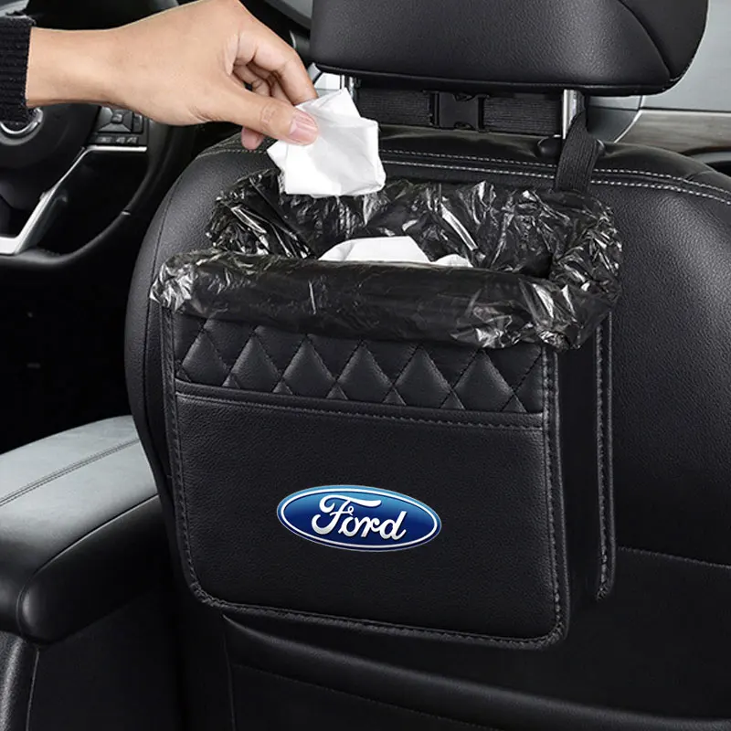 Car Rear Seat Storage Box Folding Leather Organizer Auto Interior For Ford Mustang Kuga F-150 Raptor ST line Escape Flex Transit