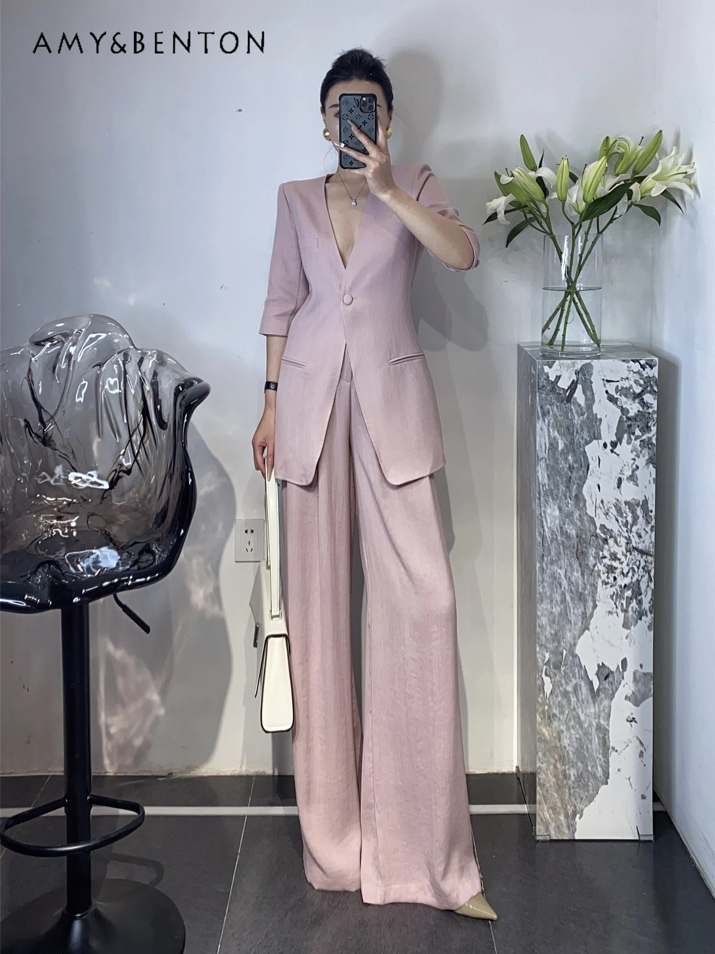 

High-Grade Business Suit Summer New Commute Style Short Sleeve Loose Suit Jacket Wide Leg Pants Two Piece Sets Womens Outifits