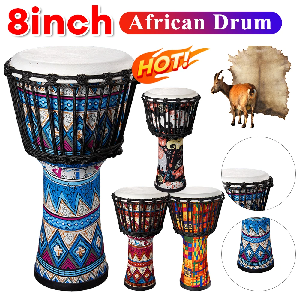 Goatskin Drumhead Musical Instrument Colorful Art Patterns 8inch Congo Drum Bongo Drum Great Gift for Beginners Adults and Kids