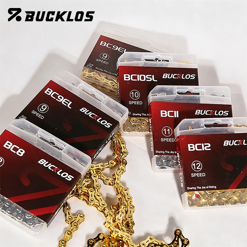 Catena per Bicicletta BUCKLOS 8/9/10/11/12 Velocità Argento Oro Ultra Resistente, Antiruggine, Resistente all'Usura, per Bici MTB, da Montagna, da Strada, da Città, Bici da Pendolare, Parti di